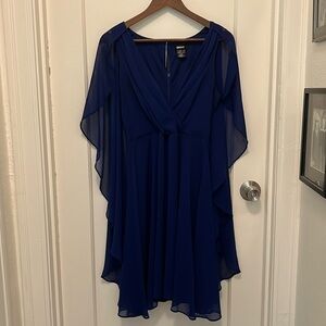 DKNY Flutter Cape Chiffon Dress, Royal Blue, size US 6.